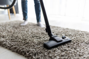 Peerless - Person vacuuming carpet rug.